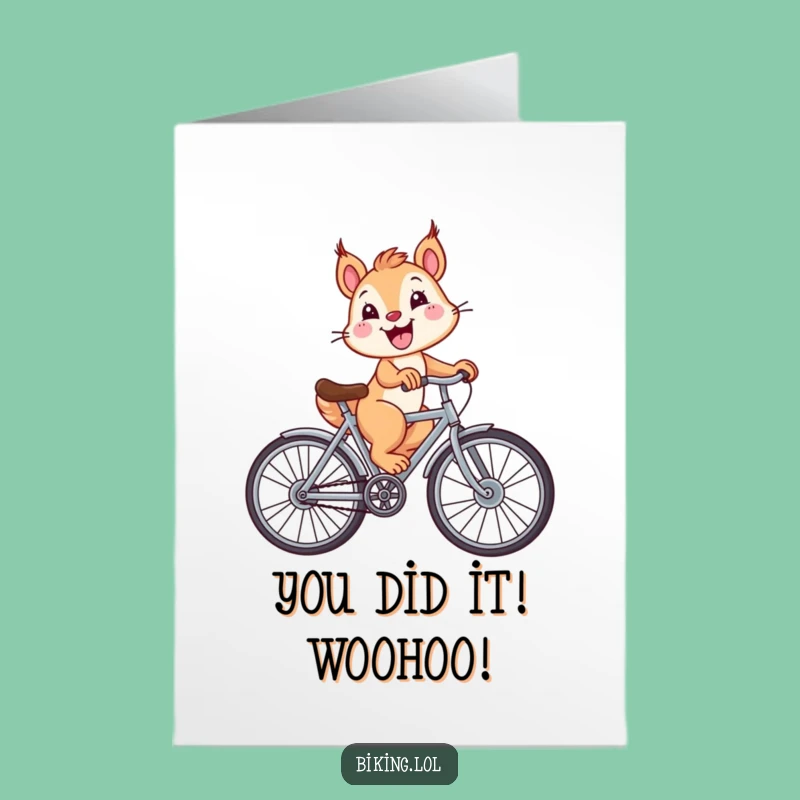 Free Printable Congrats Card: Squirrel Big Wheel Bike Funny Downloadable Gift for Achievements