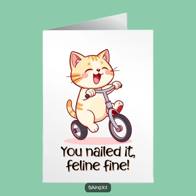 Free Printable Congrats Card: Funny Cat Unicycling Success, Downloadable Humorous Gift