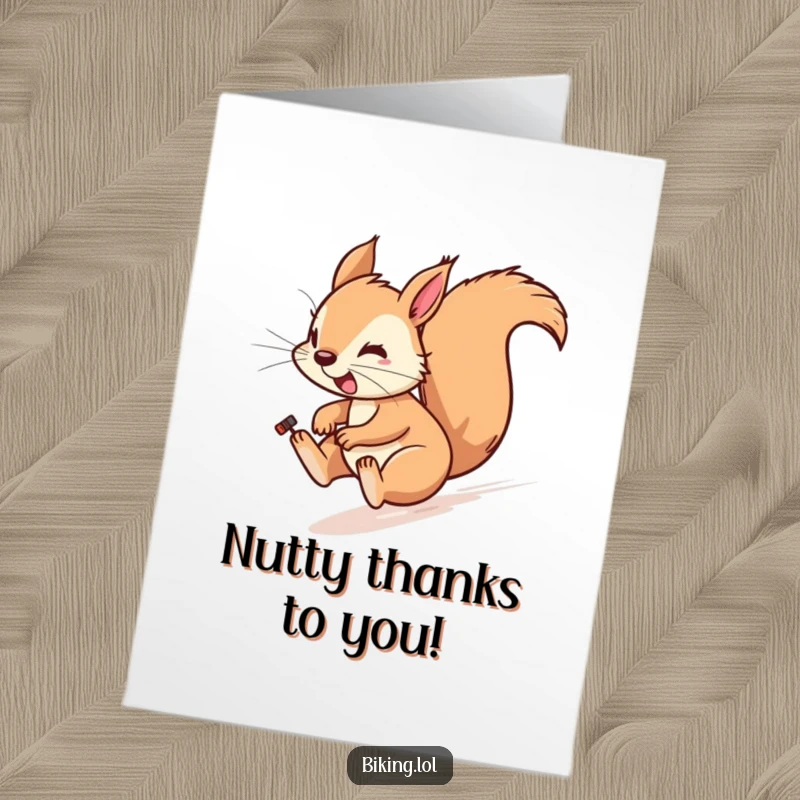 Funny Free Printable Thank You Card: Playful squirrel with wind-swept fur, zipping downhill to deliver a speedy thank you.