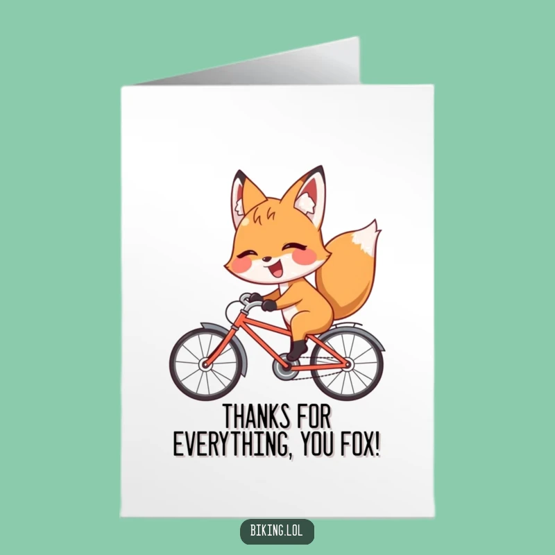 Free Printable Thank You Card: Funny Fox Bicycle Card, Hilarious Downloadable Appreciation Gift