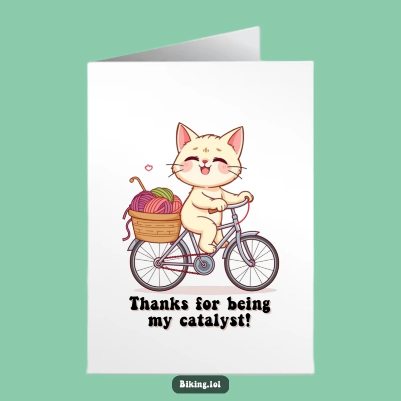 Free Printable Thank You Card: Giggling Cat Cyclist Funny Downloadable Gift