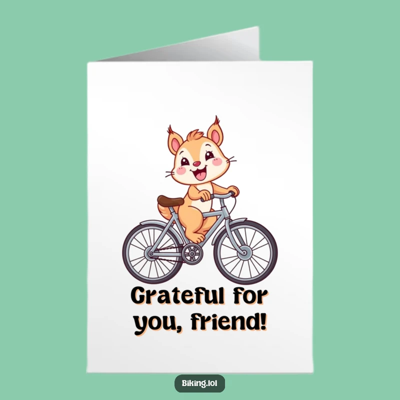 Free Printable Thanks Card: Squirrel Big Wheel Bike Funny Downloadable Gift for Appreciation