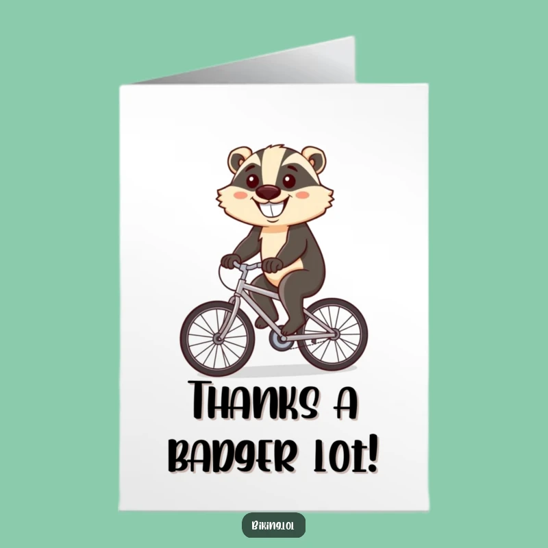 Free Printable Thank You Card: Funny Badger Grateful Cycling - DIY Downloadable Gift