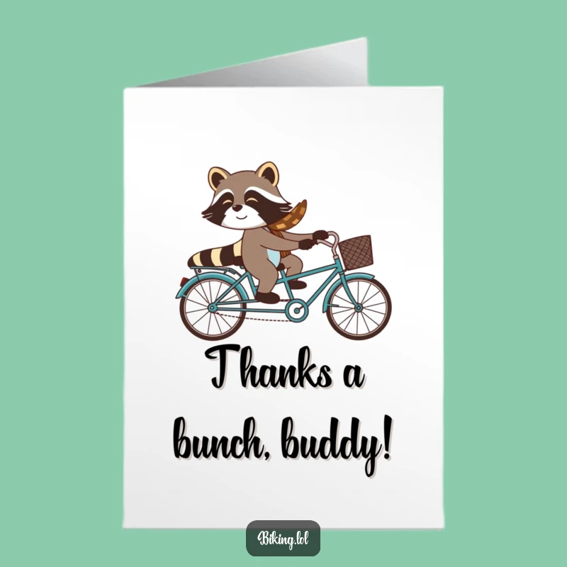 Free Printable Thanks Card: Raccoon Tandem Bike Funny Downloadable Gift for Expressing Gratitude