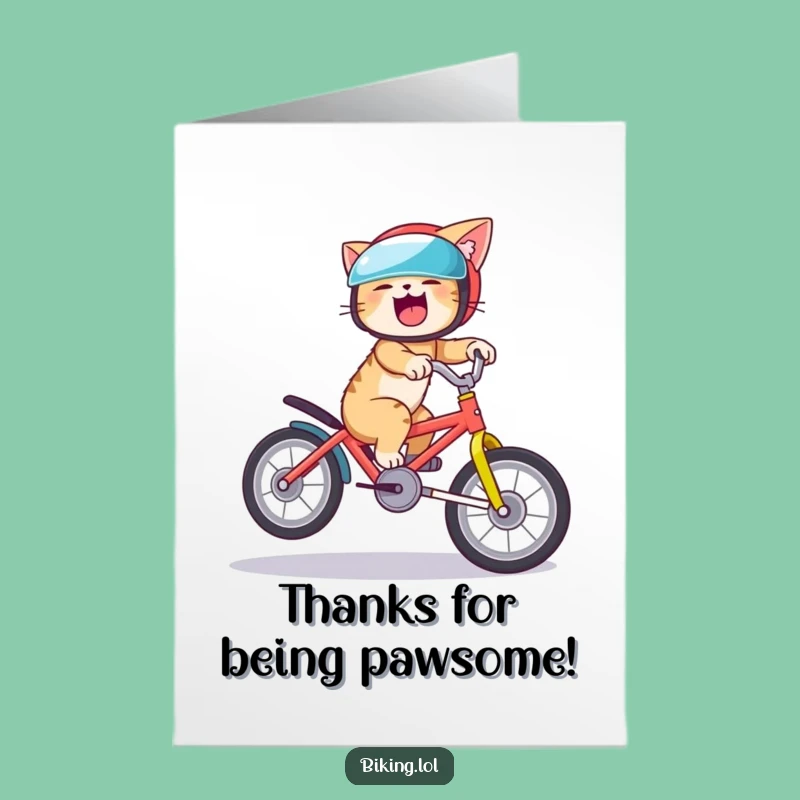 Funny Free Printable Thank You Card: Giggling Cat Wheelie Rider, Quick Gift