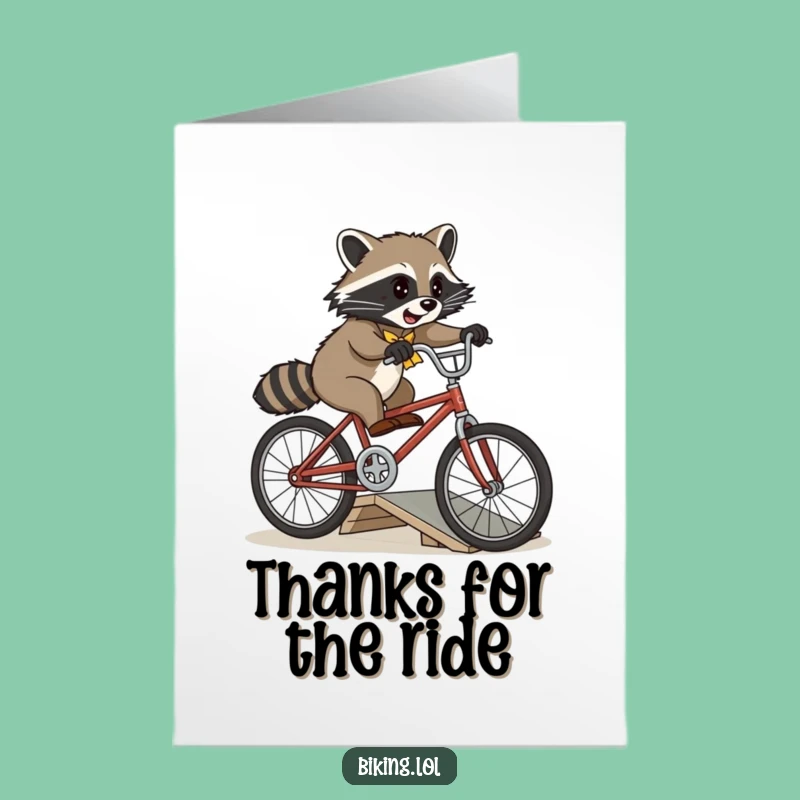 Free Printable Thank You Card: Raccoon Bike Stunt Gratitude Funny Downloadable Gift