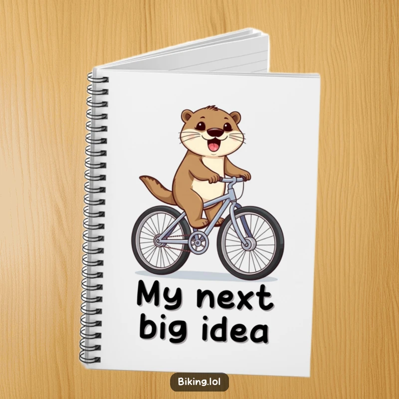 Funny otter riding a bicycle with large wheels, a journal cover design for note-taking, a humorous and inspiring funny gift.