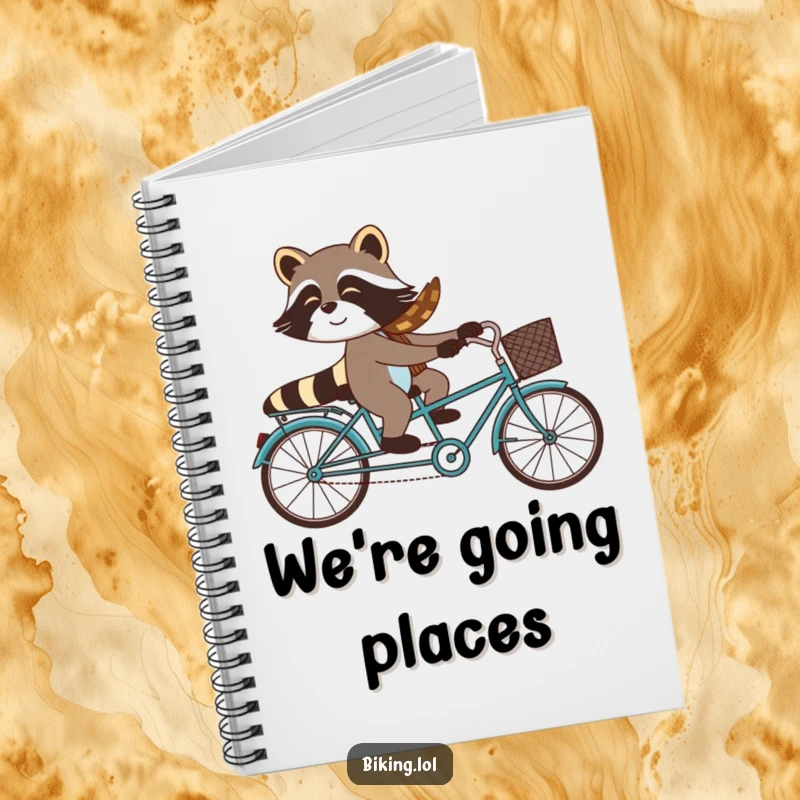 Funny raccoon and passenger on a tandem bike, a whimsical design for this humorous notebook, perfect for capturing funny thoughts.