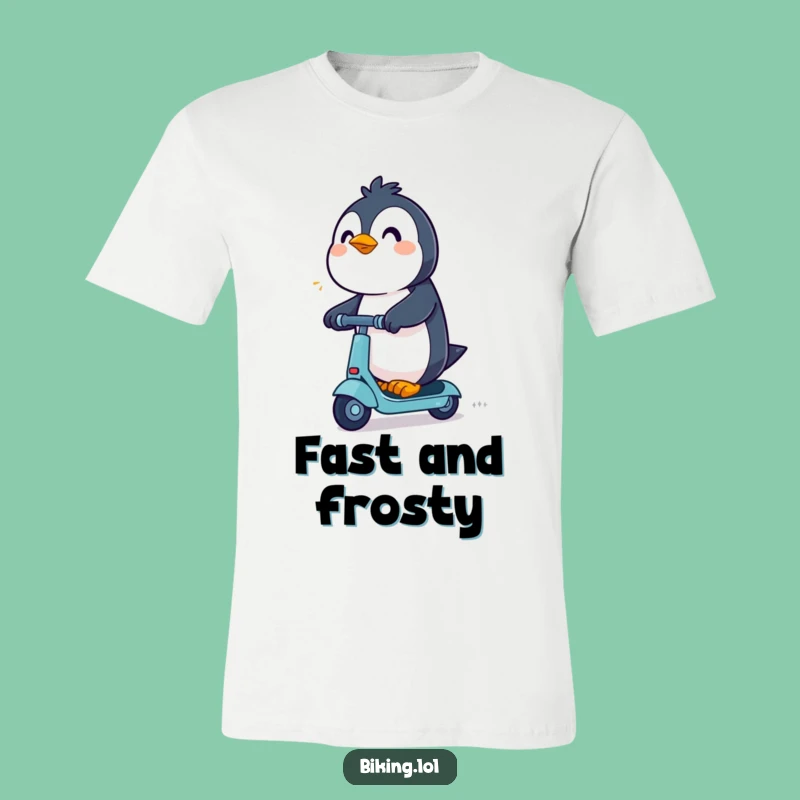 Funny Penguin Scooter T-Shirt: Excited Rider with Determined Speed!