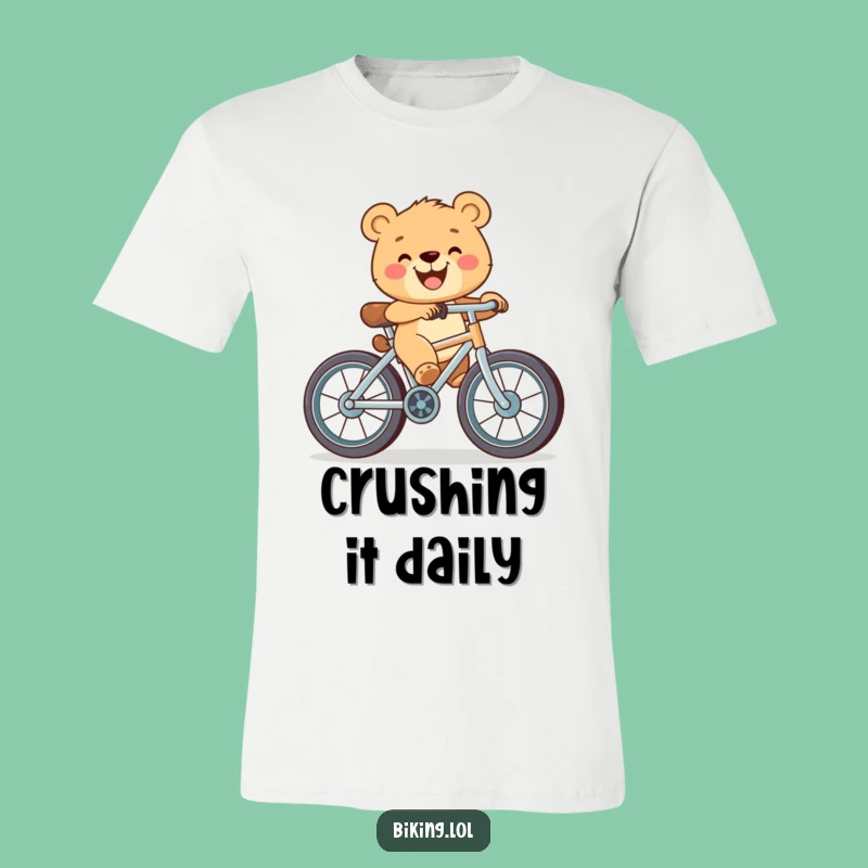 Funny Bear Cub Bicycle T-Shirt: Grinning Cub on Big Wheels - Great Funny Gift Tee