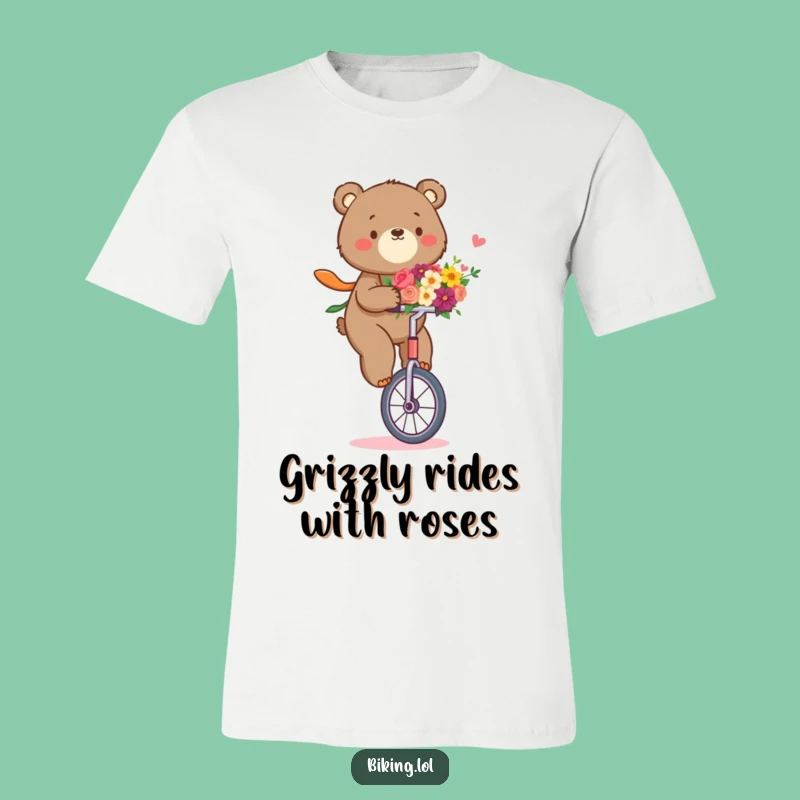 Funny Bear Unicycle T-Shirt: Determined Floral Rider Tee, Perfect Funny Gift