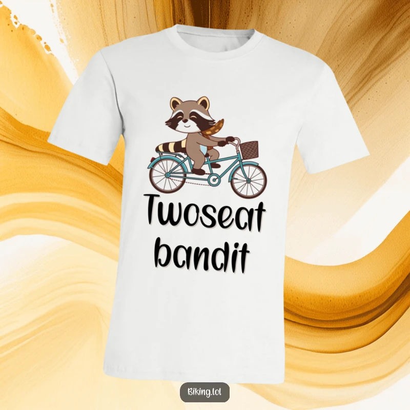 Funny illustration of a raccoon comically riding a tandem bicycle with a shocked passenger, perfect for this hilarious tee.