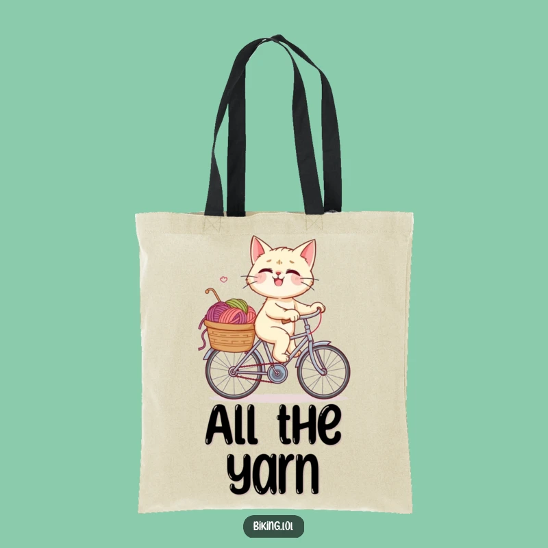 Funny Giggling Cat Bicycle Tote Bag - Carry Your Laughs and Yarn in Style