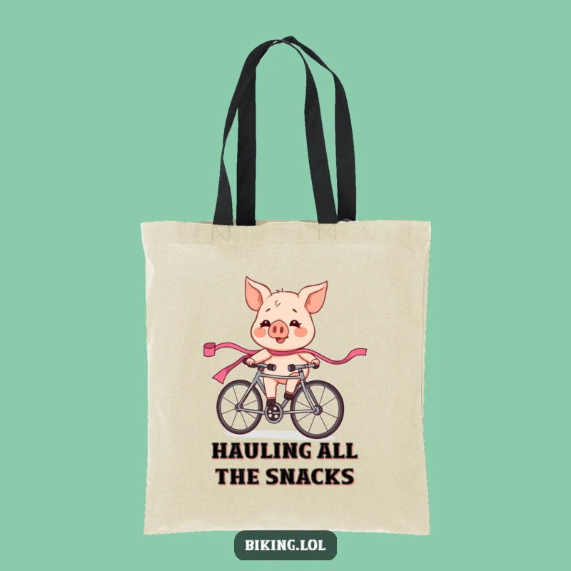 Funny Pig Race Tote Bag: Exhilarated Cyclist Pink Ribbon Accessory